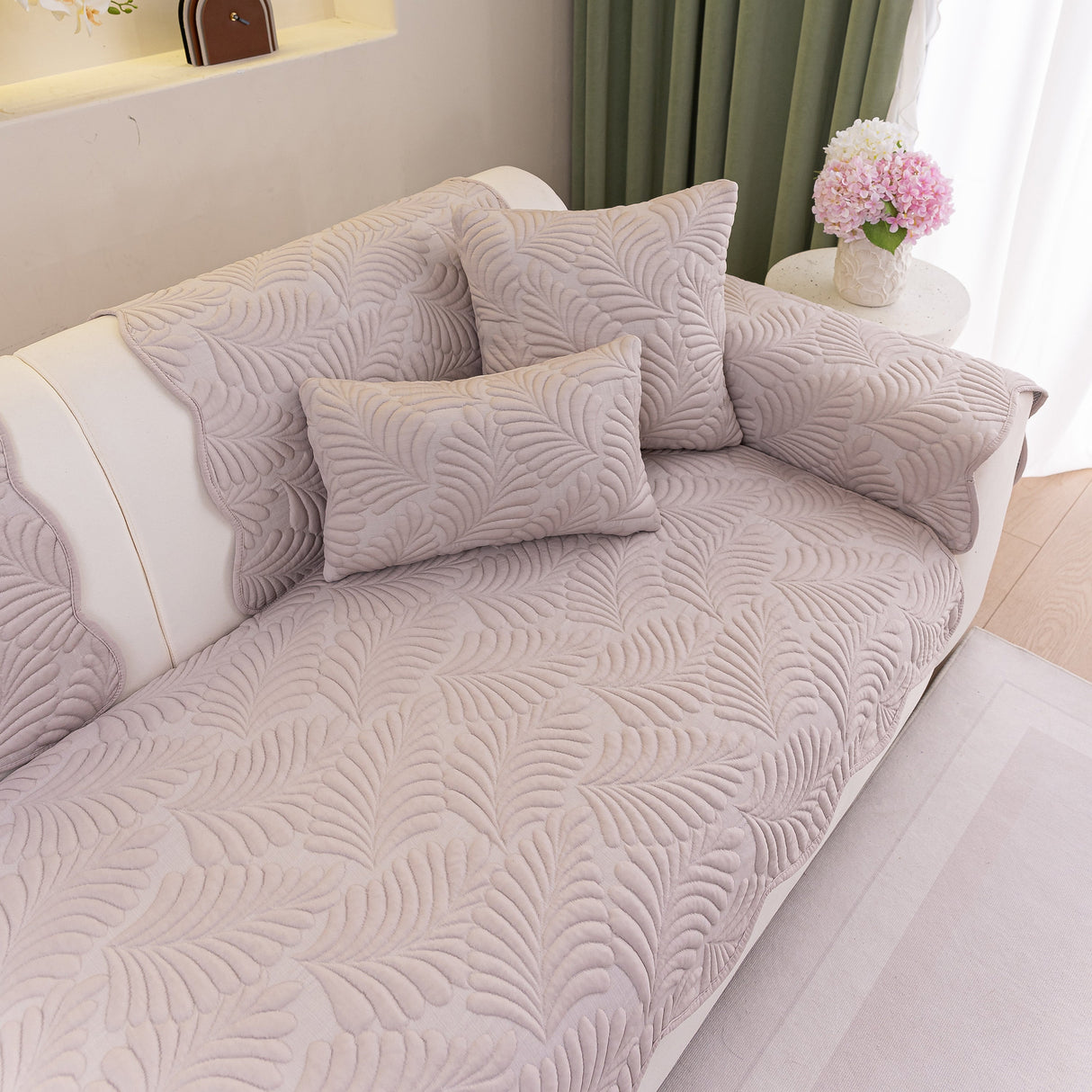 Sofa Cover for Leather & Fabric Couches, 3D Leaf Embossed Quilted Furniture Covers