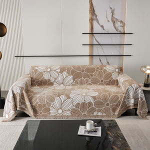 Chenille Jacquard Sofa Throw Cover with Tassels, All-Season Furniture Protector for Home and Office