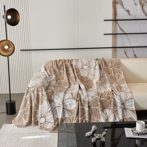 Chenille Jacquard Sofa Throw Cover with Tassels, All-Season Furniture Protector for Home and Office