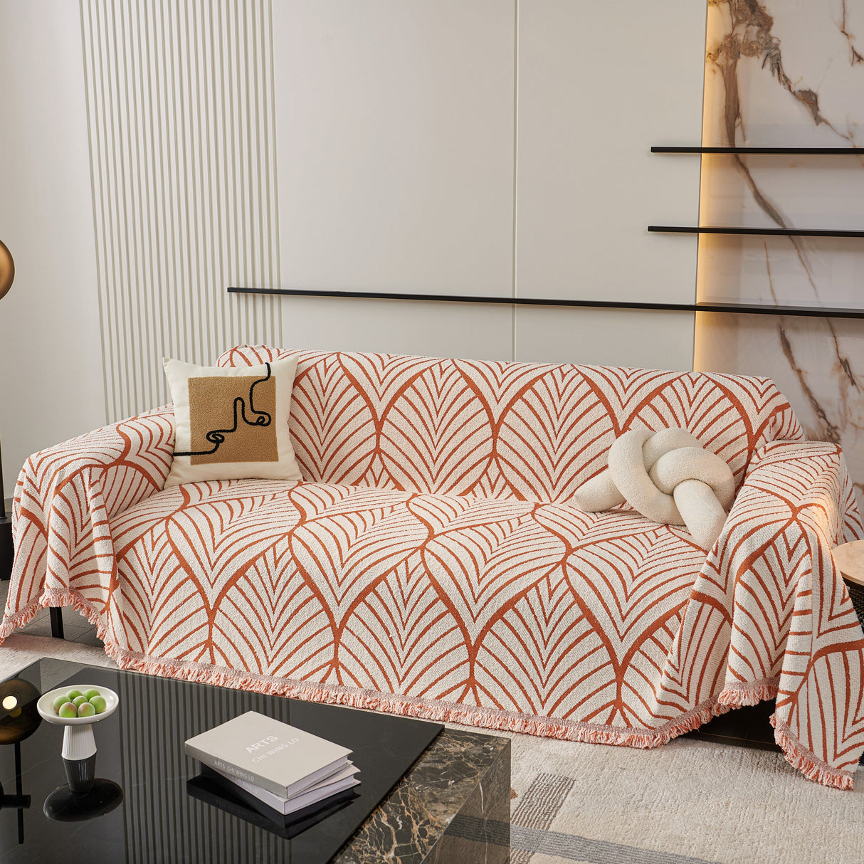 Maple Leaves Reversible Chenille Blanket Covers for Couch, Furniture Decoration Cover Sofa Slipcovers