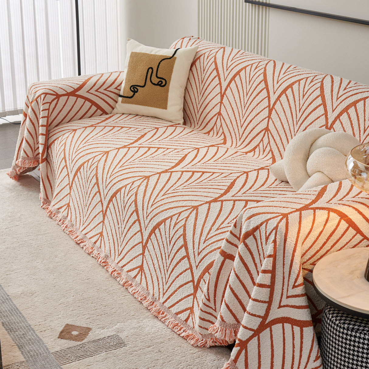 Maple Leaves Reversible Chenille Blanket Covers for Couch, Furniture Decoration Cover Sofa Slipcovers