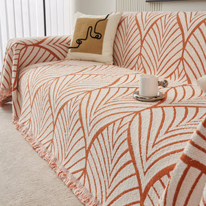 Maple Leaves Reversible Chenille Blanket Covers for Couch, Furniture Decoration Cover Sofa Slipcovers