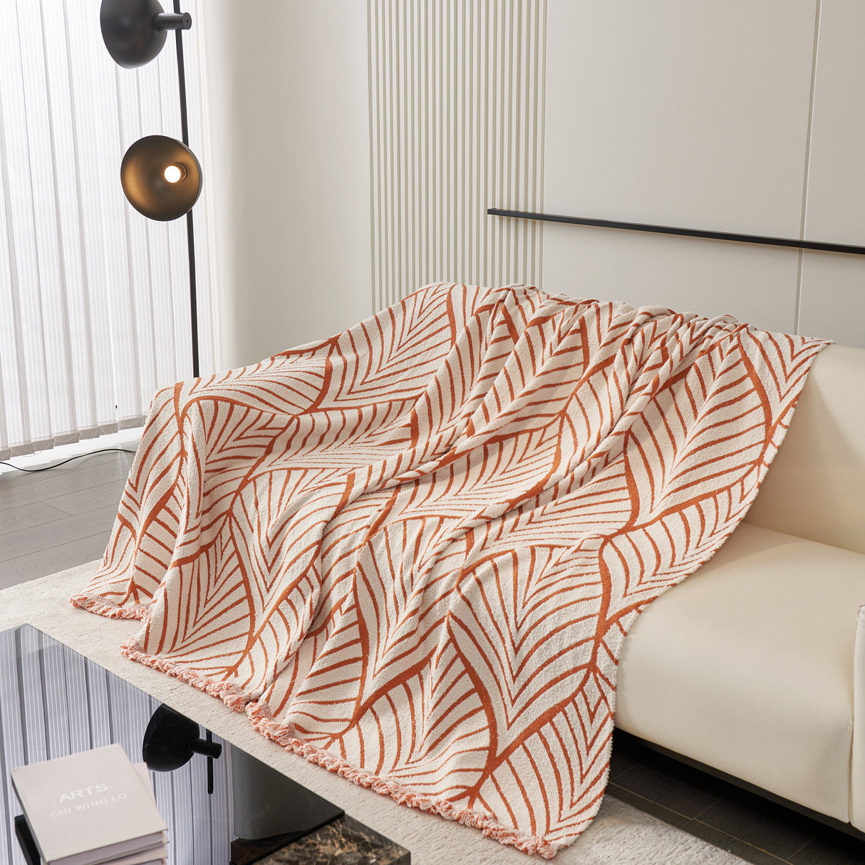 Maple Leaves Reversible Chenille Blanket Covers for Couch, Furniture Decoration Cover Sofa Slipcovers