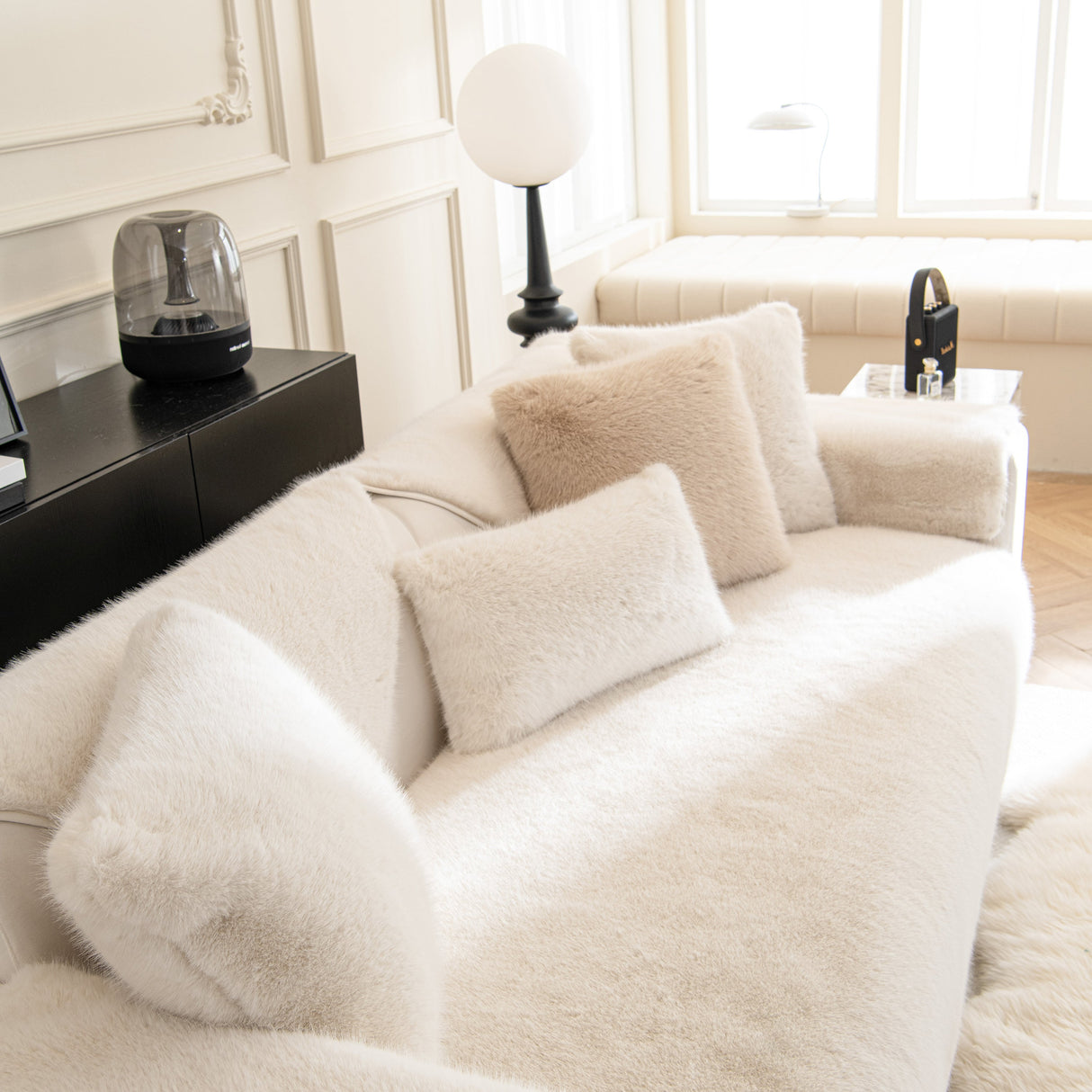Faux Mink Velvet Luxury Fluffy Sofa Cushion, Winter Warm Thick Plush Non-slip Sofa Covers