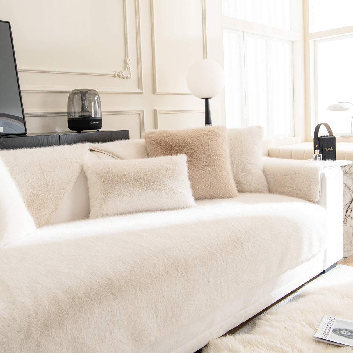 Faux Mink Velvet Luxury Fluffy Sofa Cushion, Winter Warm Thick Plush Non-slip Sofa Covers