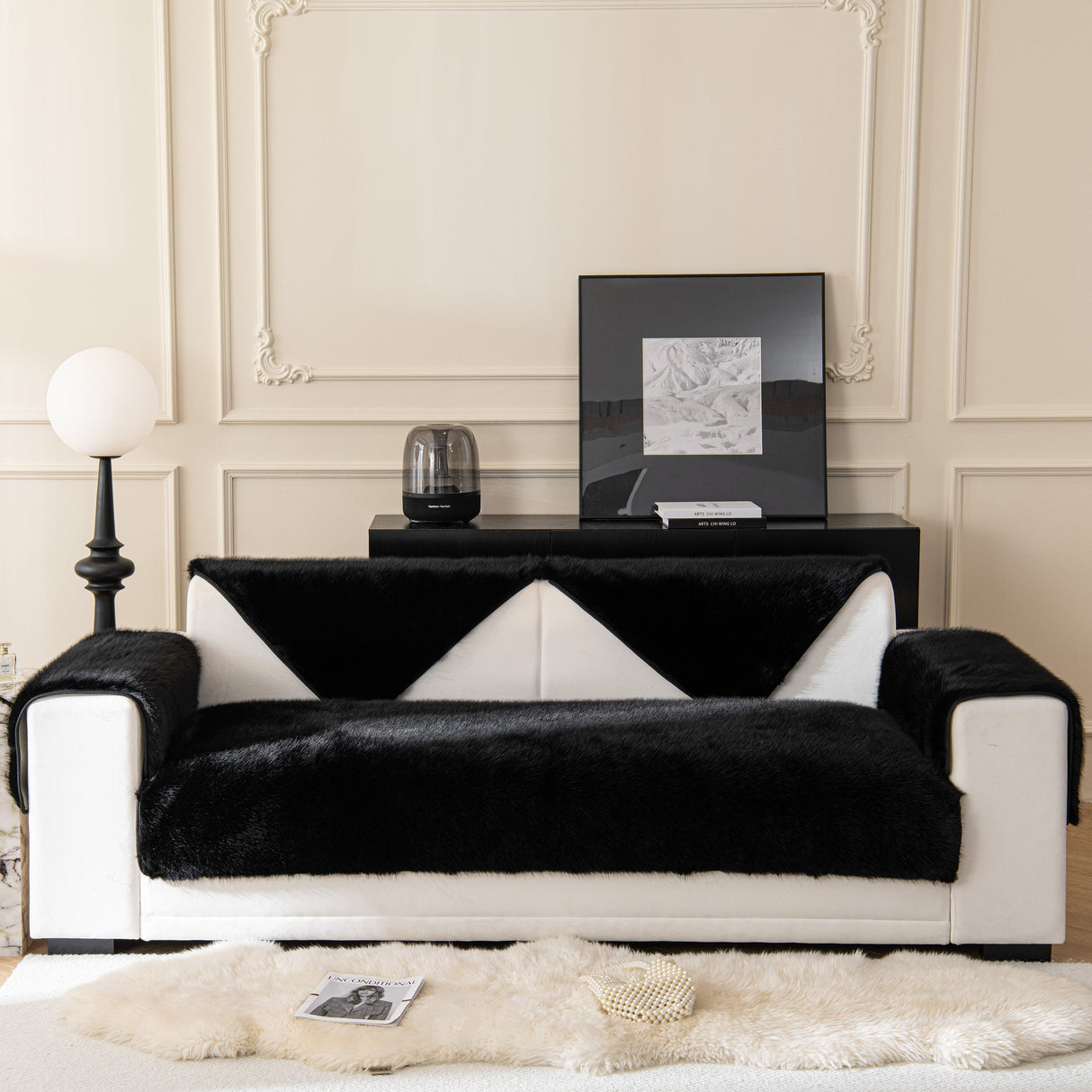 Faux Mink Velvet Luxury Fluffy Sofa Cushion, Winter Warm Thick Plush Non-slip Sofa Covers