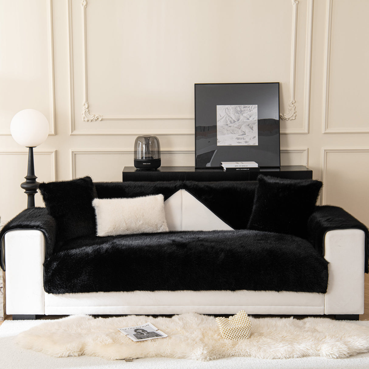 Faux Mink Velvet Luxury Fluffy Sofa Cushion, Winter Warm Thick Plush Non-slip Sofa Covers