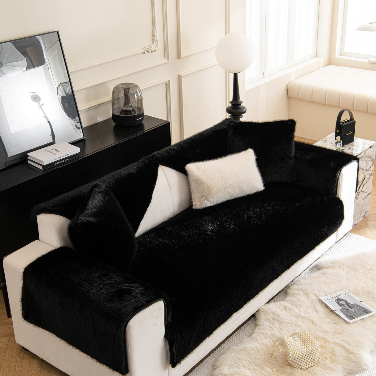 Faux Mink Velvet Luxury Fluffy Sofa Cushion, Winter Warm Thick Plush Non-slip Sofa Covers