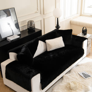 Faux Mink Velvet Luxury Fluffy Sofa Cushion, Winter Warm Thick Plush Non-slip Sofa Covers