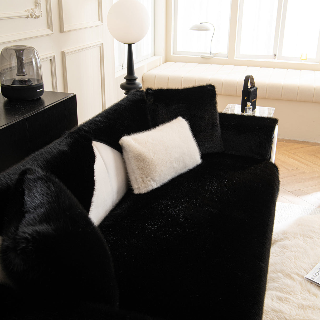 Faux Mink Velvet Luxury Fluffy Sofa Cushion, Winter Warm Thick Plush Non-slip Sofa Covers