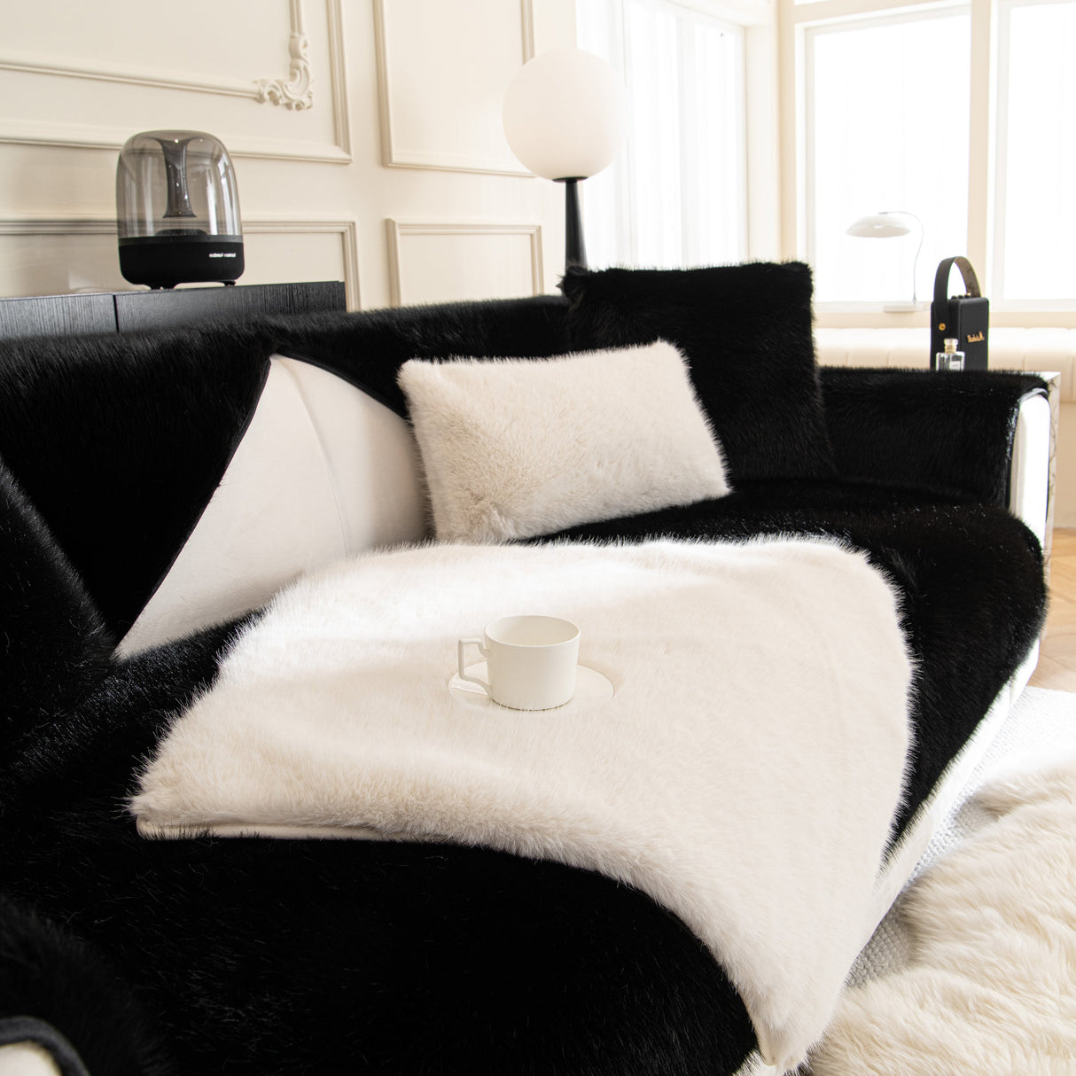 Faux Mink Velvet Luxury Fluffy Sofa Cushion, Winter Warm Thick Plush Non-slip Sofa Covers