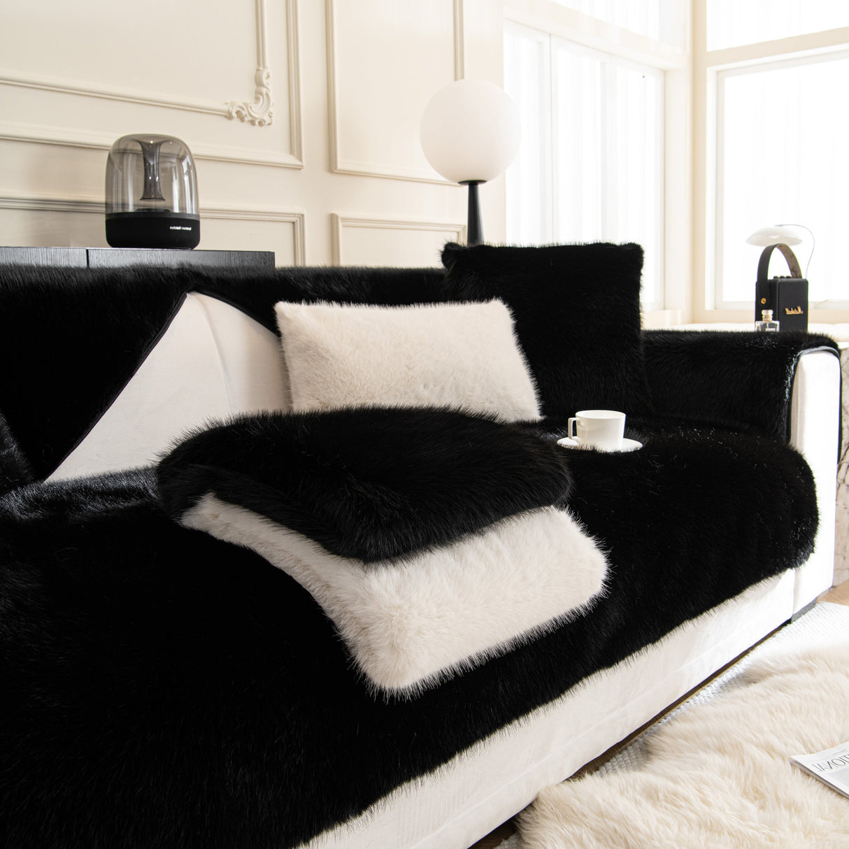 Faux Mink Velvet Luxury Fluffy Sofa Cushion, Winter Warm Thick Plush Non-slip Sofa Covers