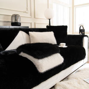 Faux Mink Velvet Luxury Fluffy Sofa Cushion, Winter Warm Thick Plush Non-slip Sofa Covers