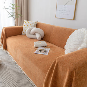 Boho Herringbone Sofa Throw Blanket with Pom Pom Tassels Stylish Furniture Slipcover