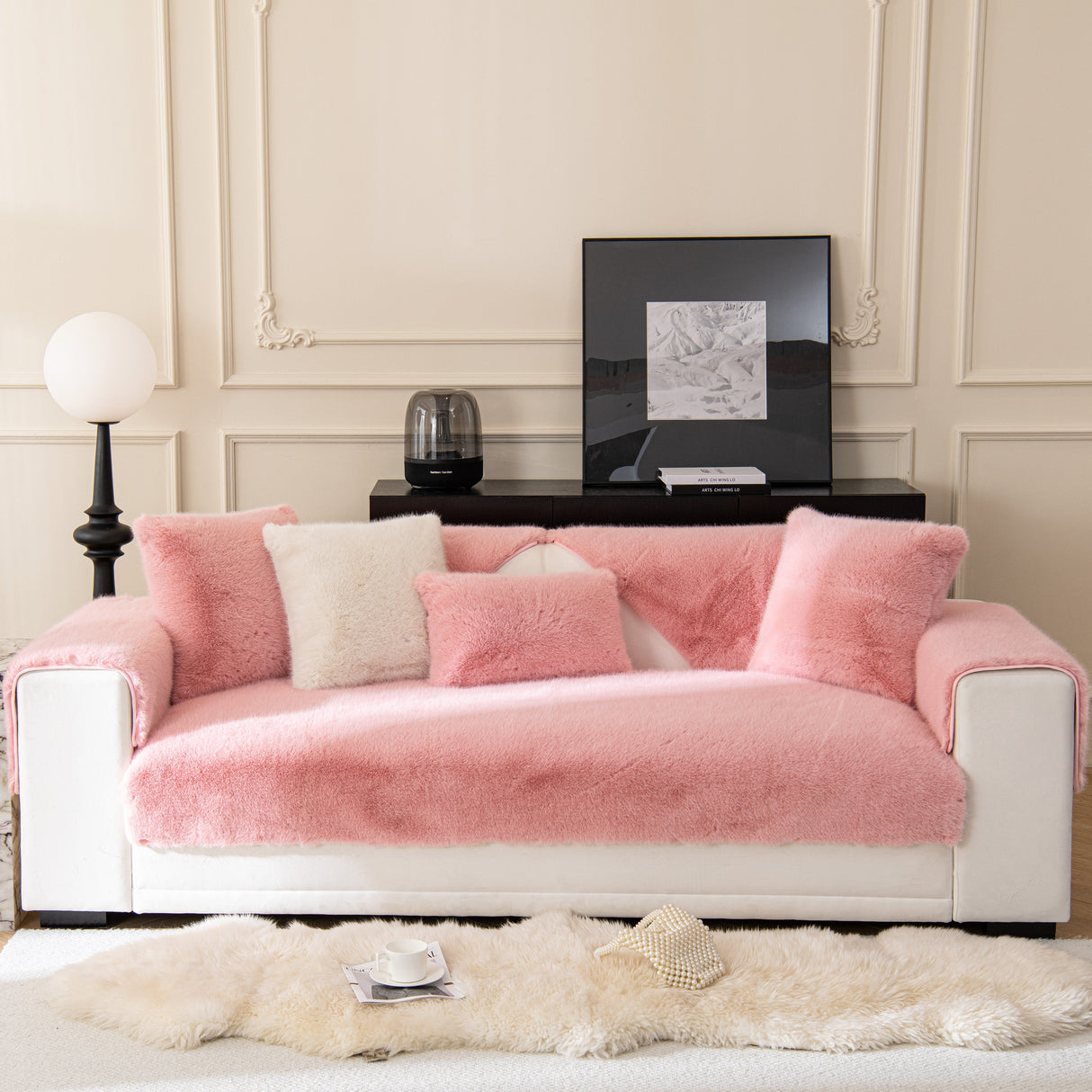 Faux Mink Velvet Luxury Fluffy Sofa Cushion, Winter Warm Thick Plush Non-slip Sofa Covers