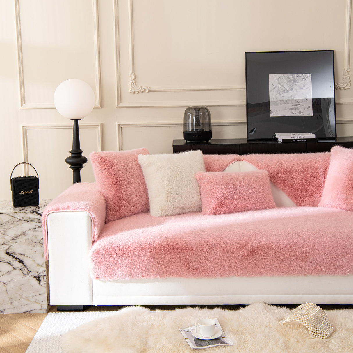 Faux Mink Velvet Luxury Fluffy Sofa Cushion, Winter Warm Thick Plush Non-slip Sofa Covers