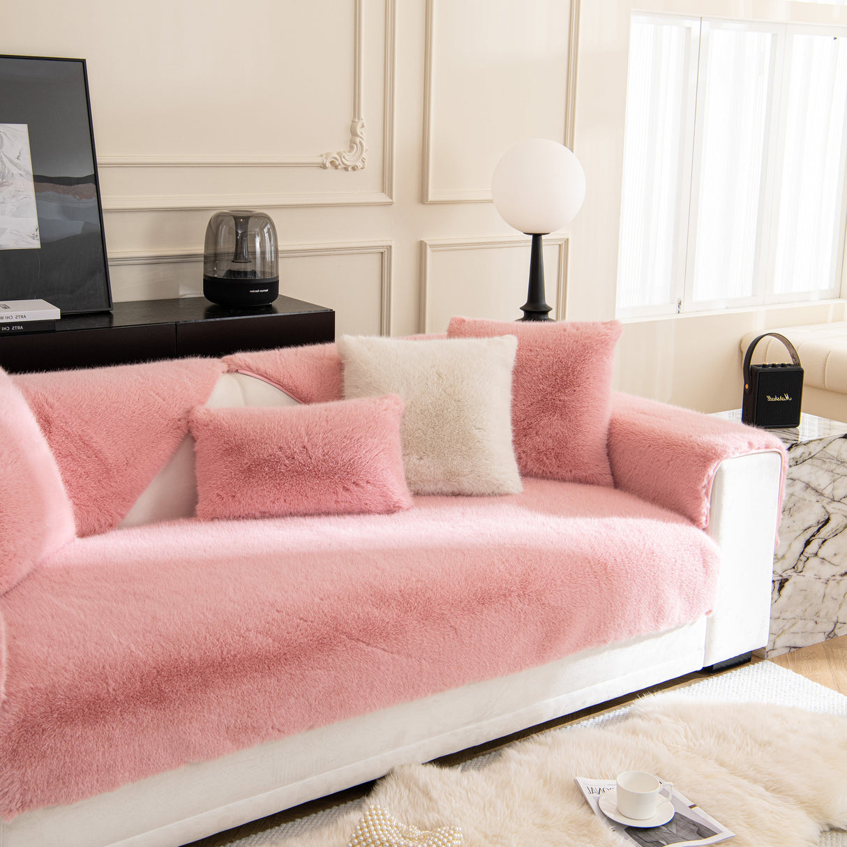 Faux Mink Velvet Luxury Fluffy Sofa Cushion, Winter Warm Thick Plush Non-slip Sofa Covers