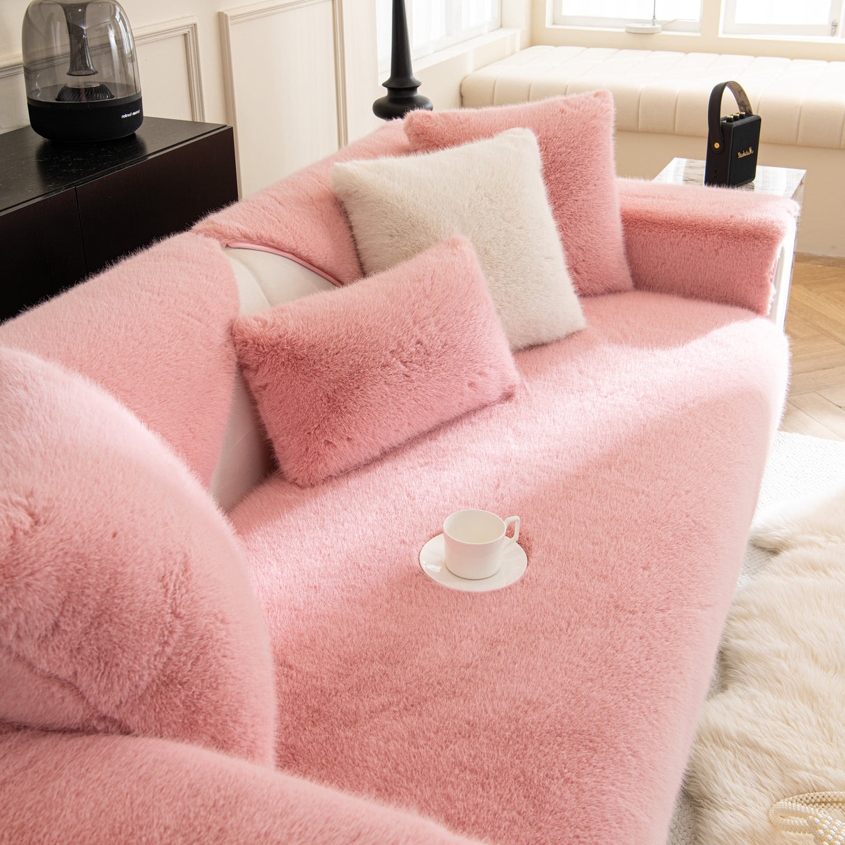 Faux Mink Velvet Luxury Fluffy Sofa Cushion, Winter Warm Thick Plush Non-slip Sofa Covers
