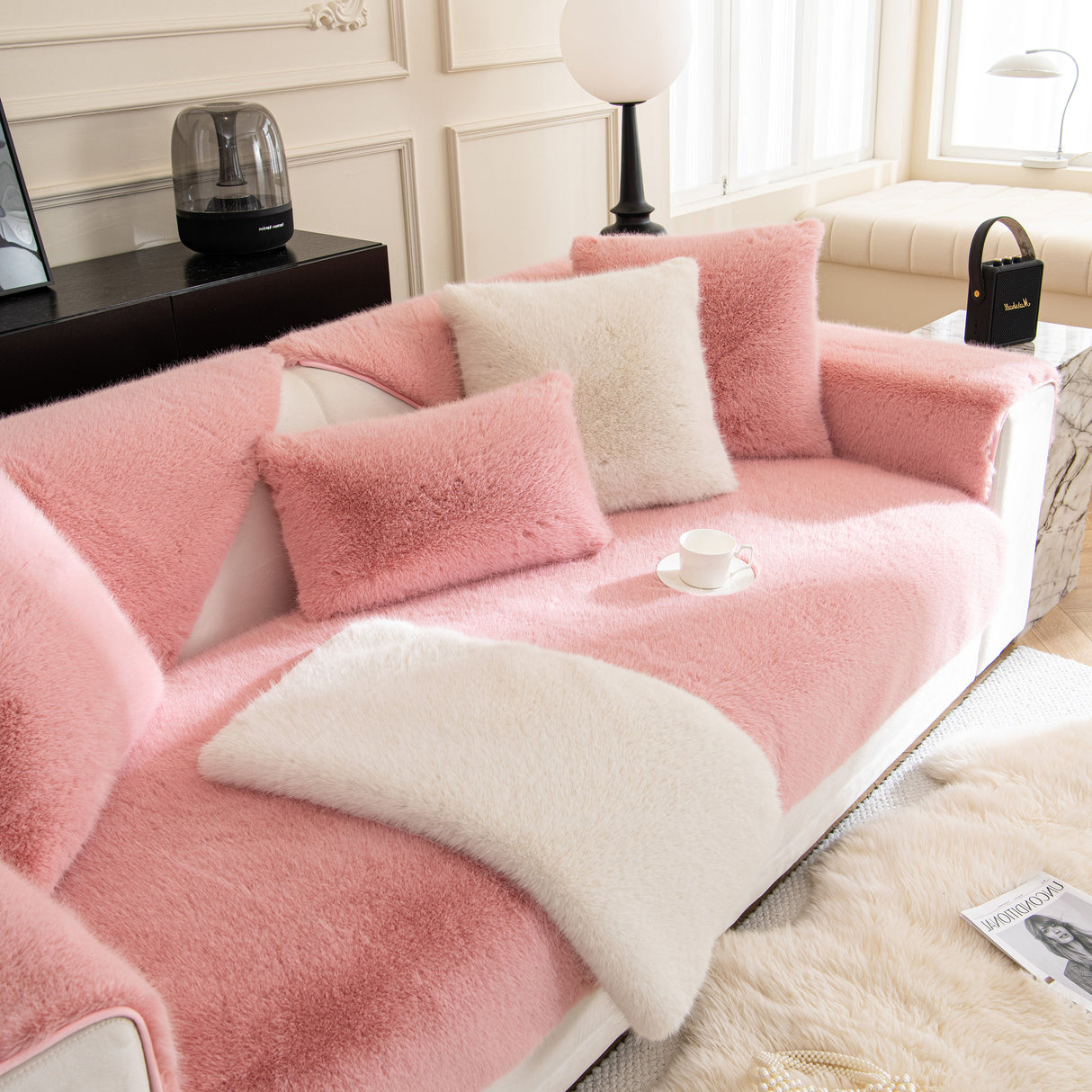Faux Mink Velvet Luxury Fluffy Sofa Cushion, Winter Warm Thick Plush Non-slip Sofa Covers
