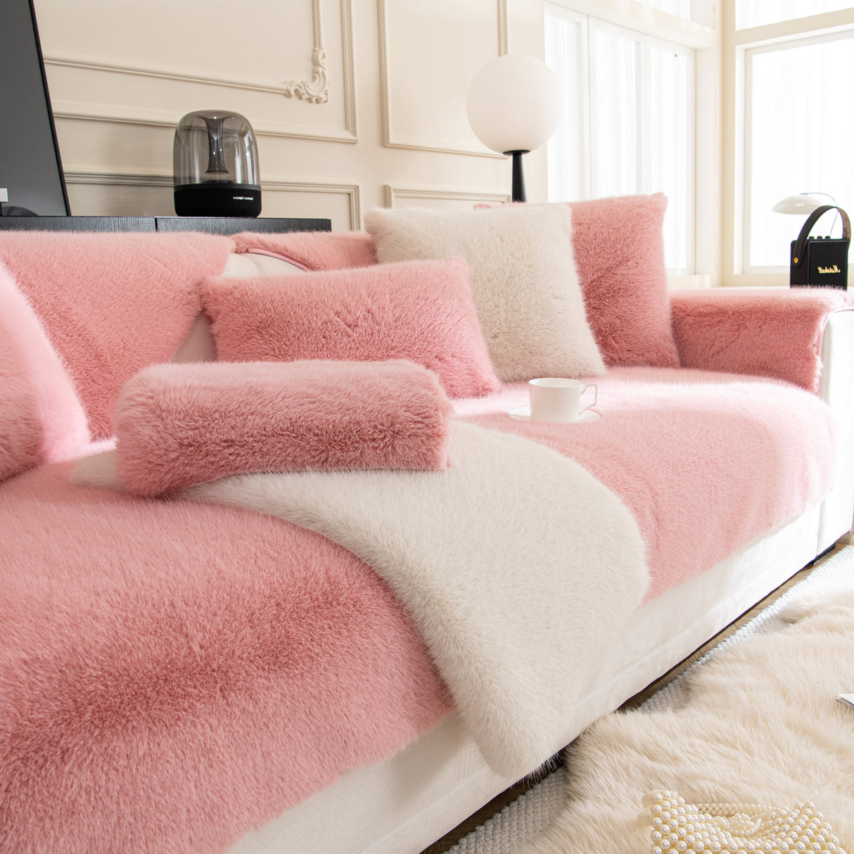 Faux Mink Velvet Luxury Fluffy Sofa Cushion, Winter Warm Thick Plush Non-slip Sofa Covers