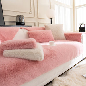 Faux Mink Velvet Luxury Fluffy Sofa Cushion, Winter Warm Thick Plush Non-slip Sofa Covers