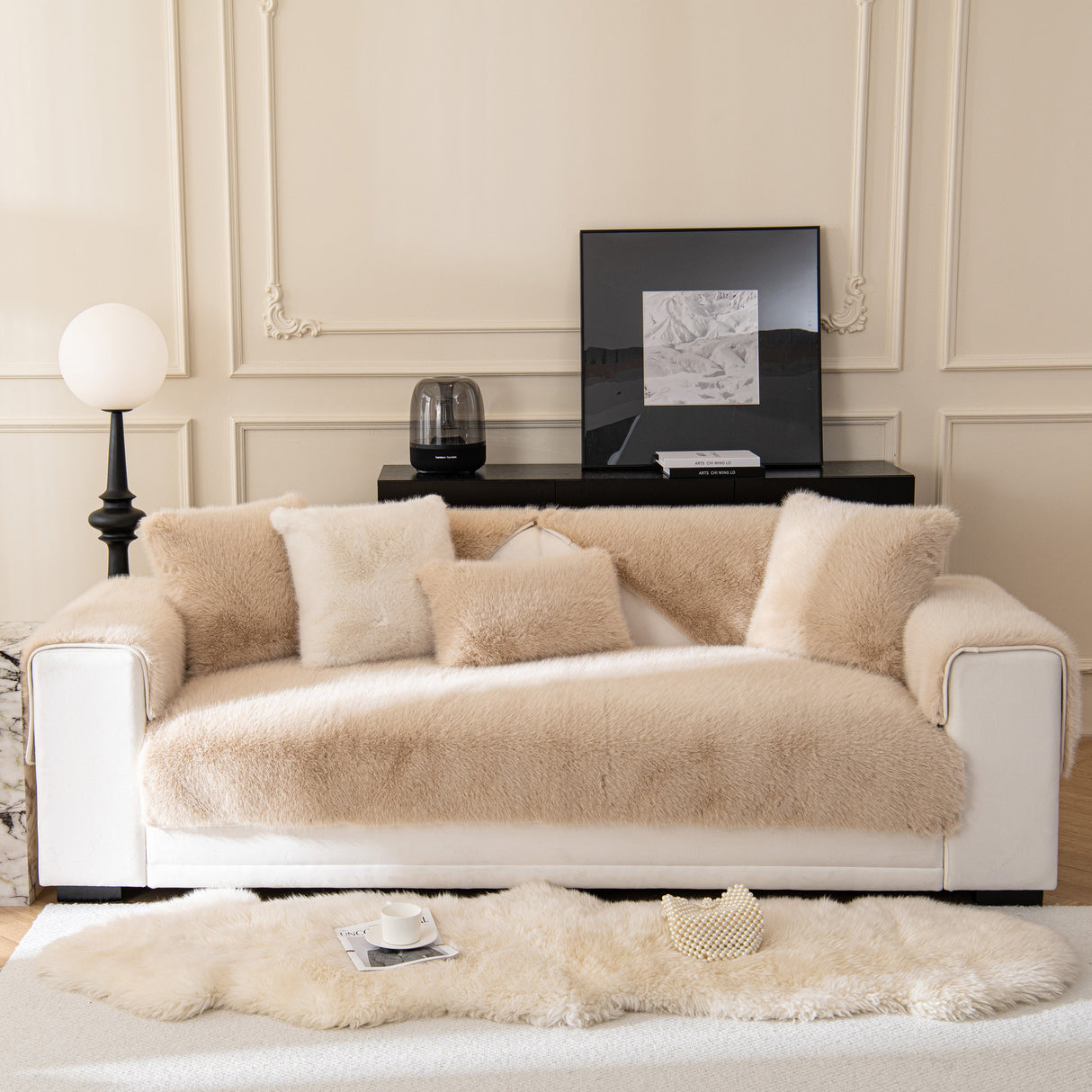 Faux Mink Velvet Luxury Fluffy Sofa Cushion, Winter Warm Thick Plush Non-slip Sofa Covers