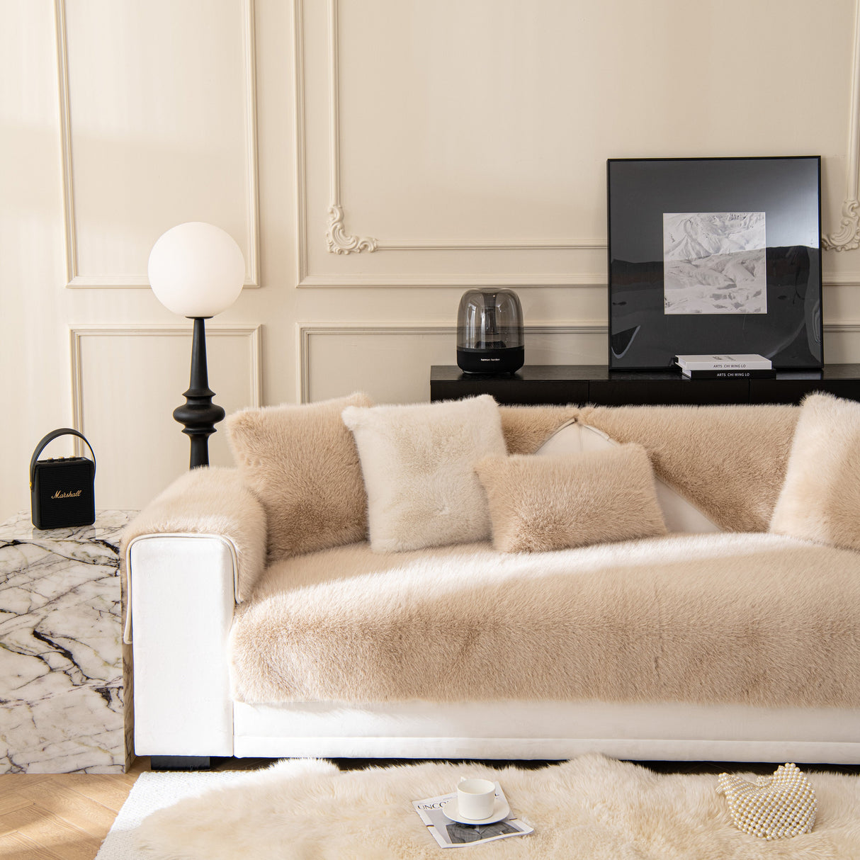 Faux Mink Velvet Luxury Fluffy Sofa Cushion, Winter Warm Thick Plush Non-slip Sofa Covers