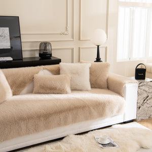 Faux Mink Velvet Luxury Fluffy Sofa Cushion, Winter Warm Thick Plush Non-slip Sofa Covers