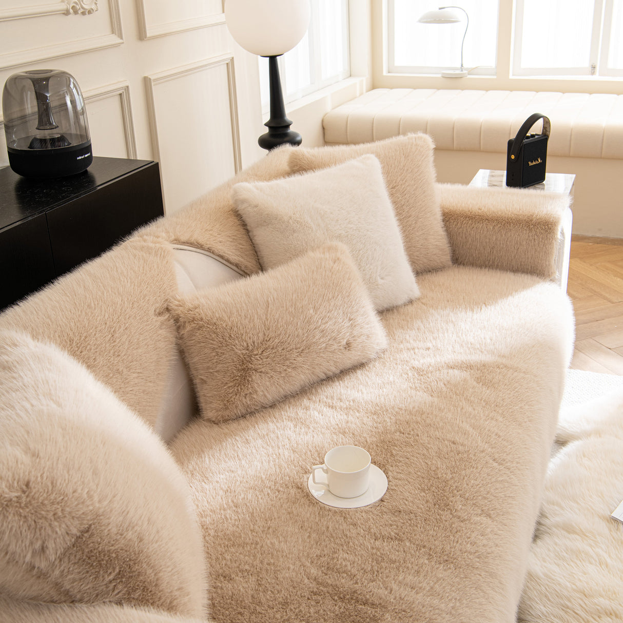 Faux Mink Velvet Luxury Fluffy Sofa Cushion, Winter Warm Thick Plush Non-slip Sofa Covers