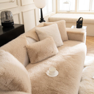 Faux Mink Velvet Luxury Fluffy Sofa Cushion, Winter Warm Thick Plush Non-slip Sofa Covers