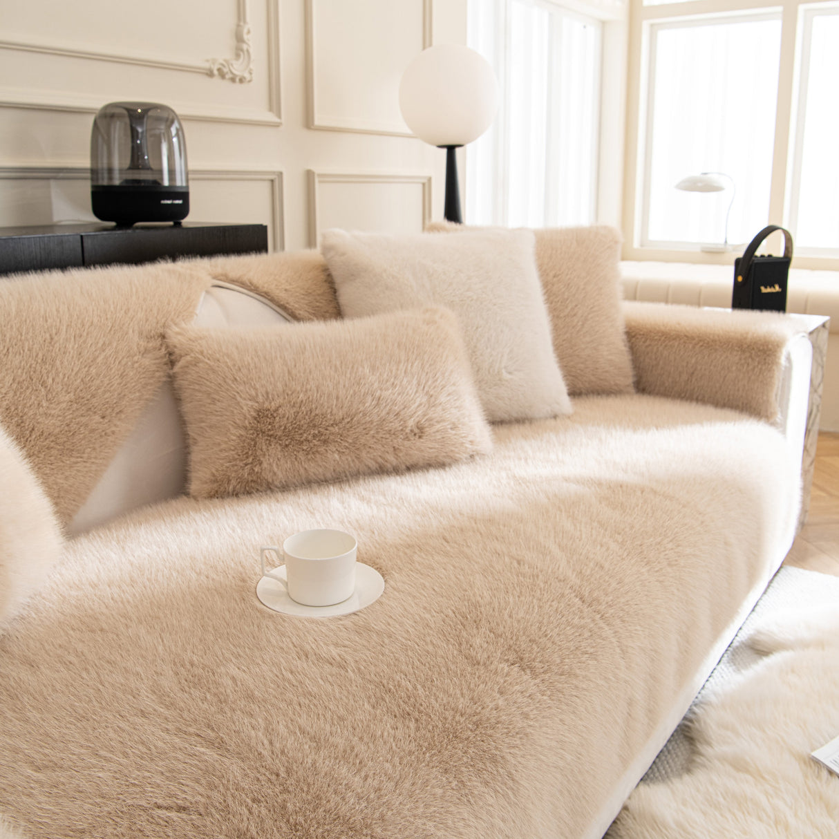 Faux Mink Velvet Luxury Fluffy Sofa Cushion, Winter Warm Thick Plush Non-slip Sofa Covers