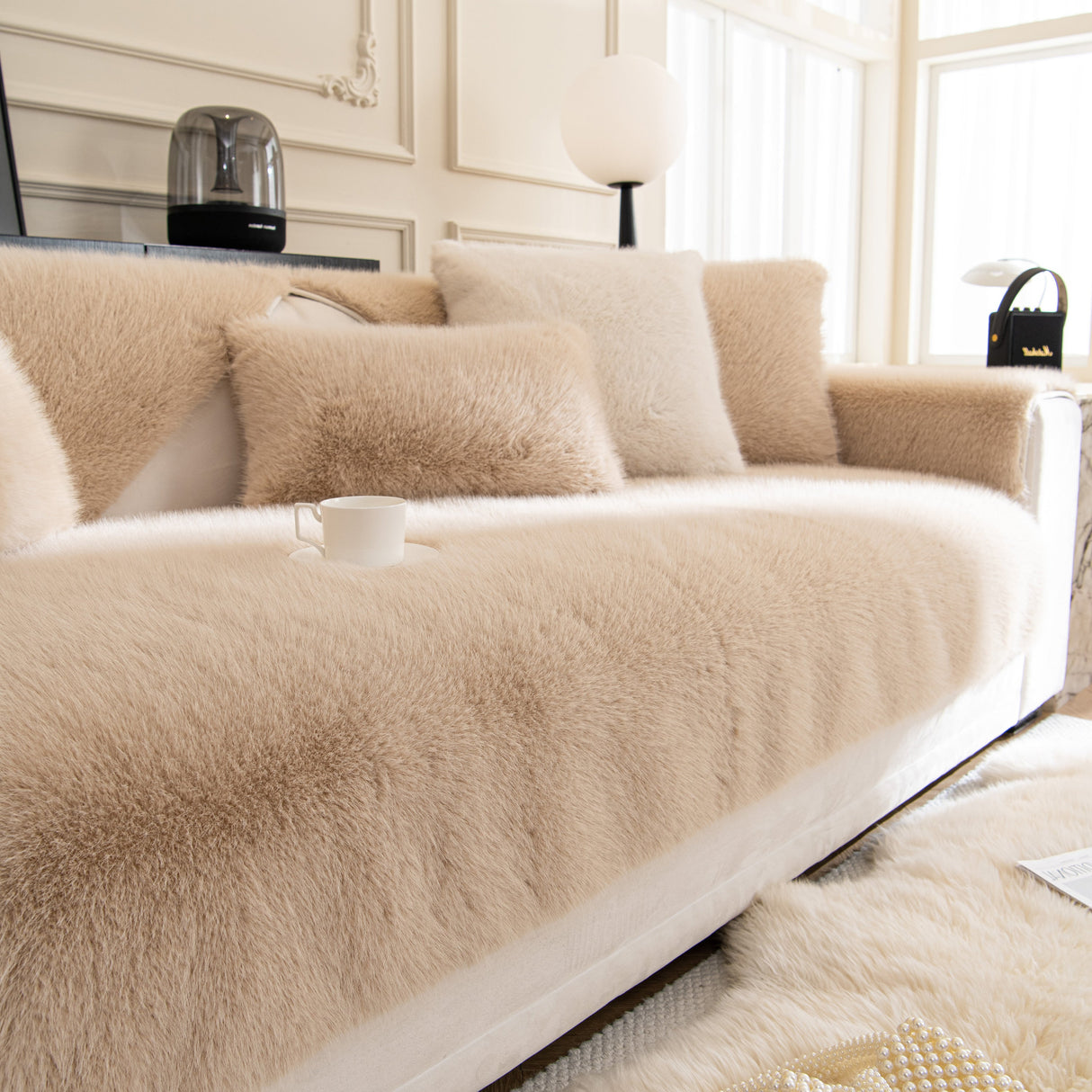 Faux Mink Velvet Luxury Fluffy Sofa Cushion, Winter Warm Thick Plush Non-slip Sofa Covers