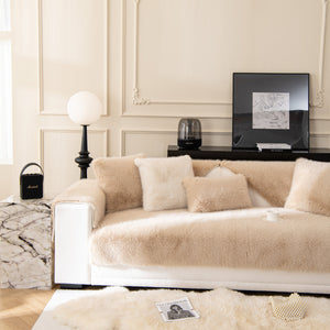 Faux Mink Velvet Luxury Fluffy Sofa Cushion, Winter Warm Thick Plush Non-slip Sofa Covers