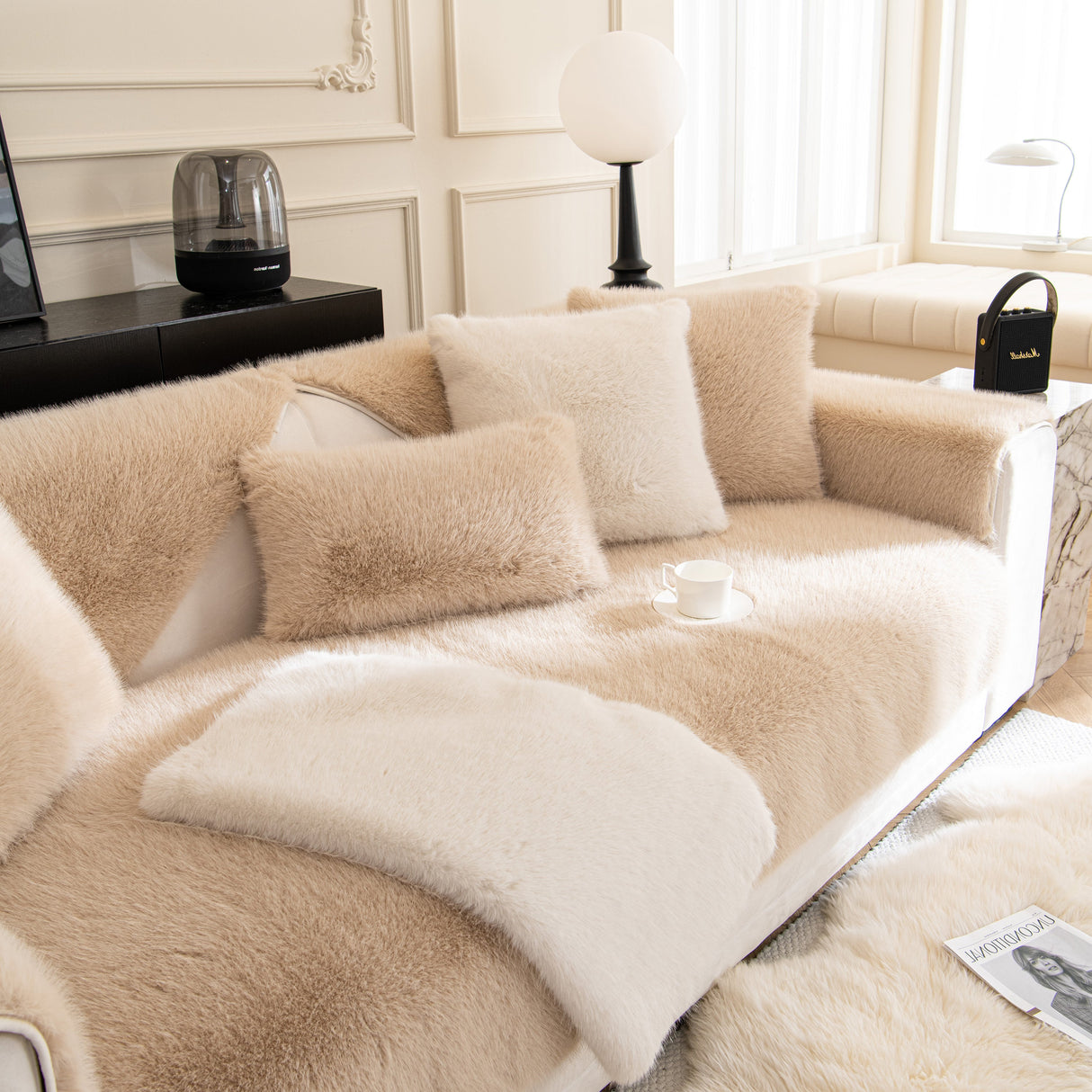 Faux Mink Velvet Luxury Fluffy Sofa Cushion, Winter Warm Thick Plush Non-slip Sofa Covers