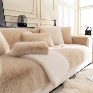 Faux Mink Velvet Luxury Fluffy Sofa Cushion, Winter Warm Thick Plush Non-slip Sofa Covers