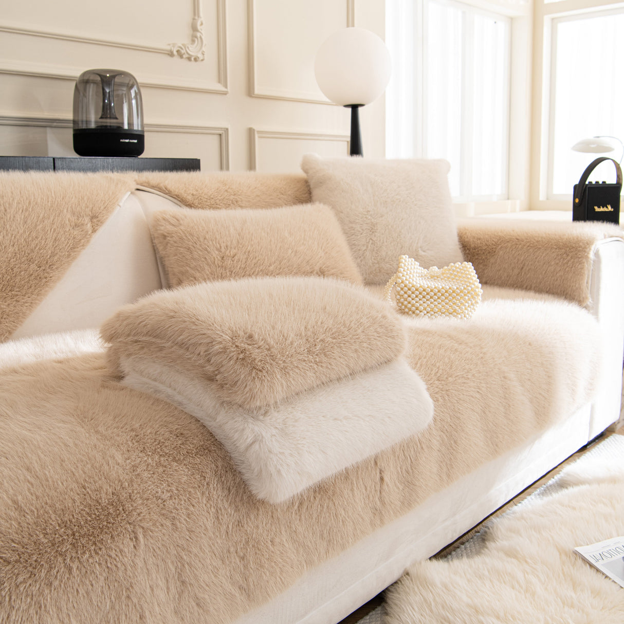 Faux Mink Velvet Luxury Fluffy Sofa Cushion, Winter Warm Thick Plush Non-slip Sofa Covers