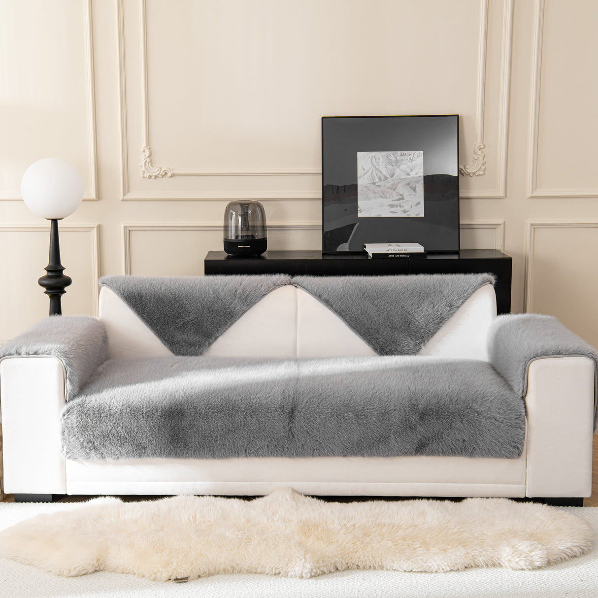 Faux Mink Velvet Luxury Fluffy Sofa Cushion, Winter Warm Thick Plush Non-slip Sofa Covers