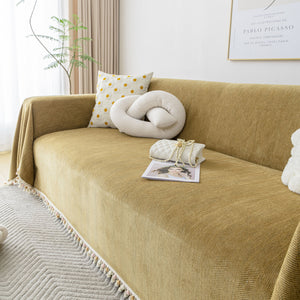 Boho Herringbone Sofa Throw Blanket with Pom Pom Tassels Stylish Furniture Slipcover