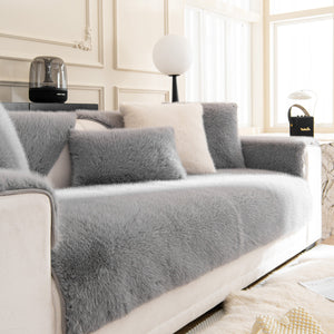 Faux Mink Velvet Luxury Fluffy Sofa Cushion, Winter Warm Thick Plush Non-slip Sofa Covers