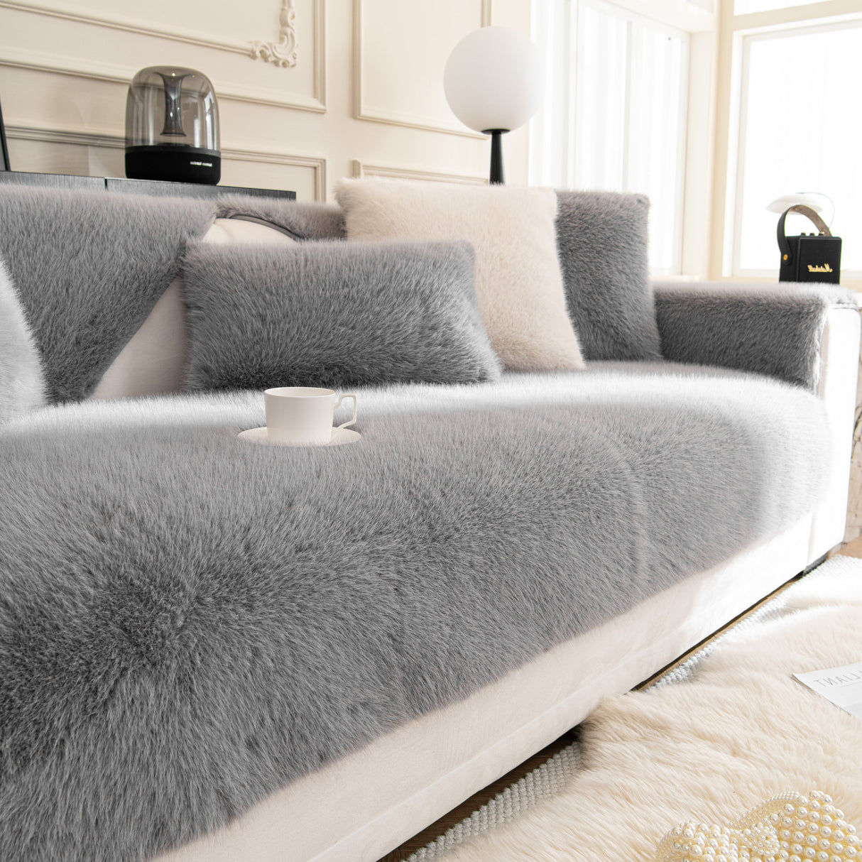 Faux Mink Velvet Luxury Fluffy Sofa Cushion, Winter Warm Thick Plush Non-slip Sofa Covers