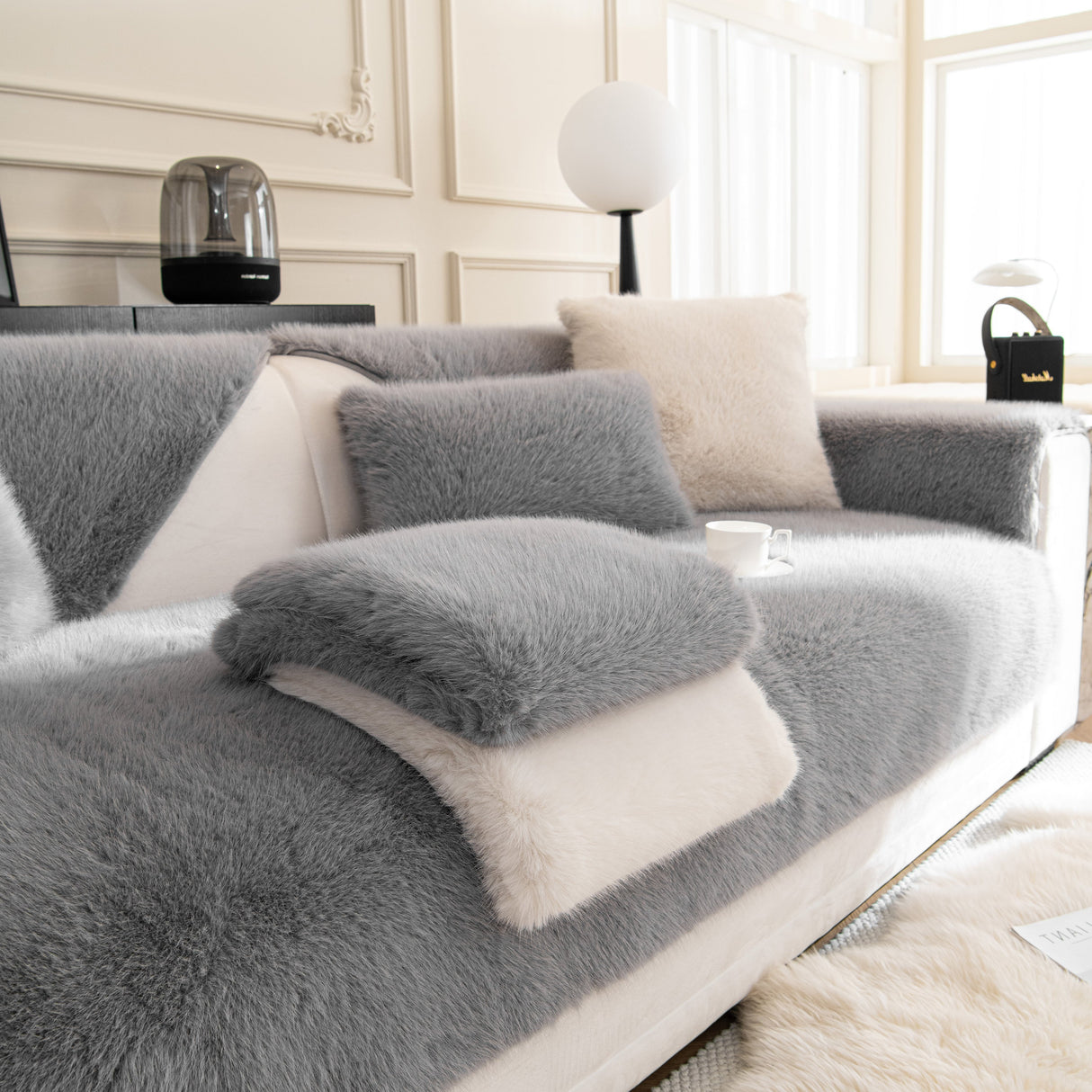 Faux Mink Velvet Luxury Fluffy Sofa Cushion, Winter Warm Thick Plush Non-slip Sofa Covers