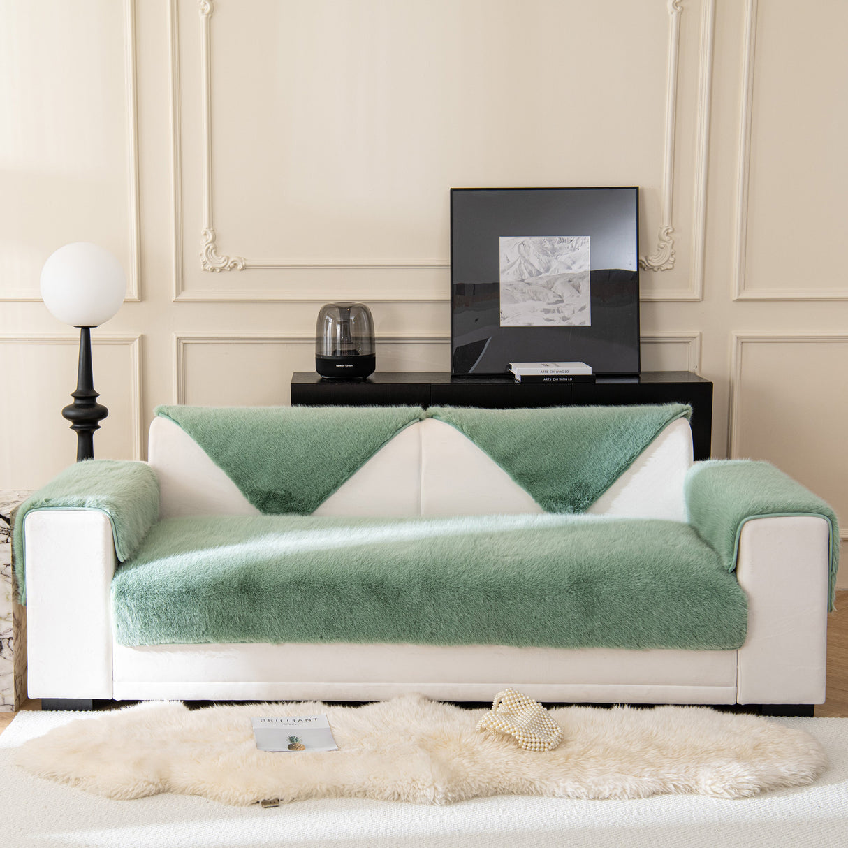 Faux Mink Velvet Luxury Fluffy Sofa Cushion, Winter Warm Thick Plush Non-slip Sofa Covers