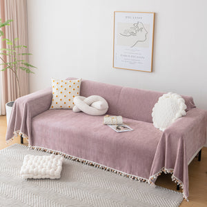 Boho Herringbone Sofa Throw Blanket with Pom Pom Tassels Stylish Furniture Slipcover