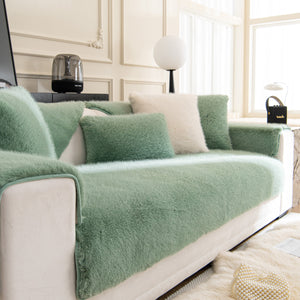 Faux Mink Velvet Luxury Fluffy Sofa Cushion, Winter Warm Thick Plush Non-slip Sofa Covers