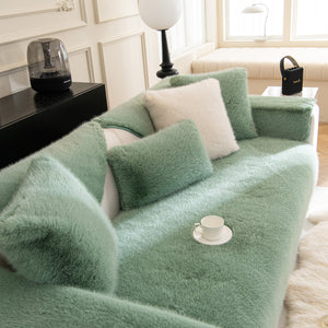 Faux Mink Velvet Luxury Fluffy Sofa Cushion, Winter Warm Thick Plush Non-slip Sofa Covers