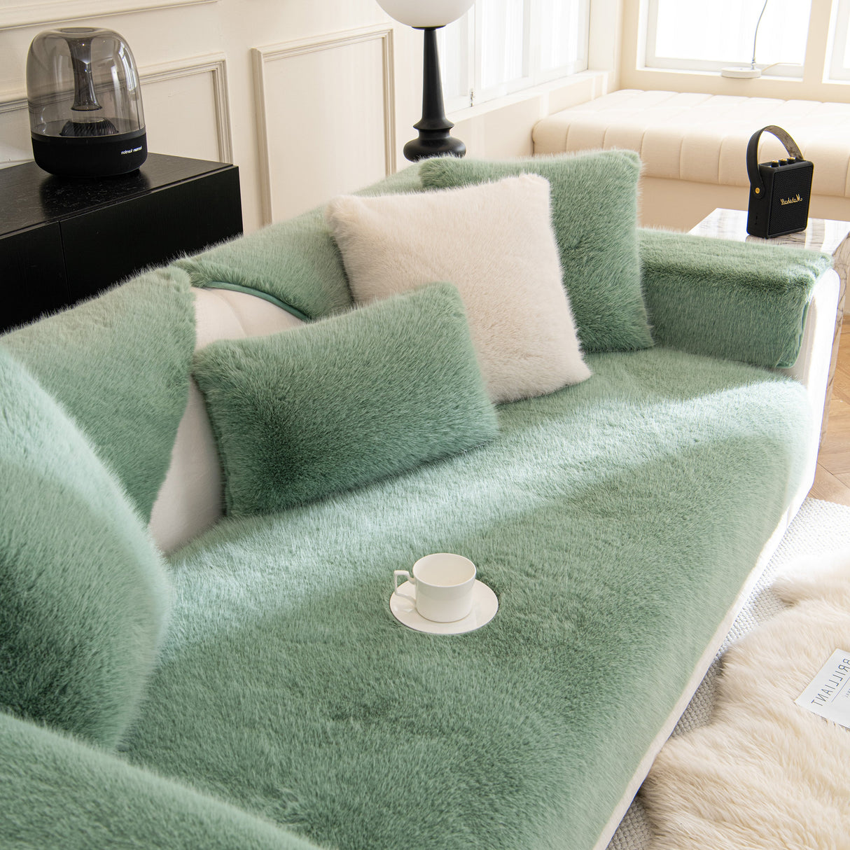 Faux Mink Velvet Luxury Fluffy Sofa Cushion, Winter Warm Thick Plush Non-slip Sofa Covers