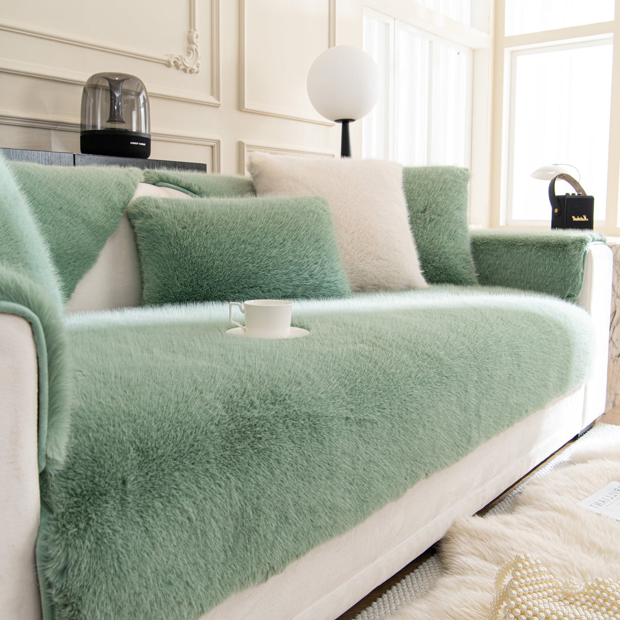 Faux Mink Velvet Luxury Fluffy Sofa Cushion, Winter Warm Thick Plush Non-slip Sofa Covers