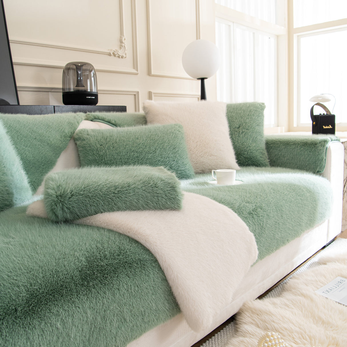 Faux Mink Velvet Luxury Fluffy Sofa Cushion, Winter Warm Thick Plush Non-slip Sofa Covers