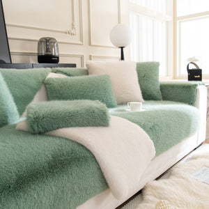 Faux Mink Velvet Luxury Fluffy Sofa Cushion, Winter Warm Thick Plush Non-slip Sofa Covers