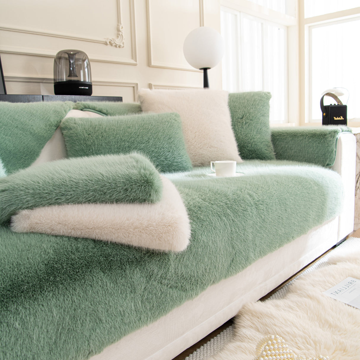 Faux Mink Velvet Luxury Fluffy Sofa Cushion, Winter Warm Thick Plush Non-slip Sofa Covers